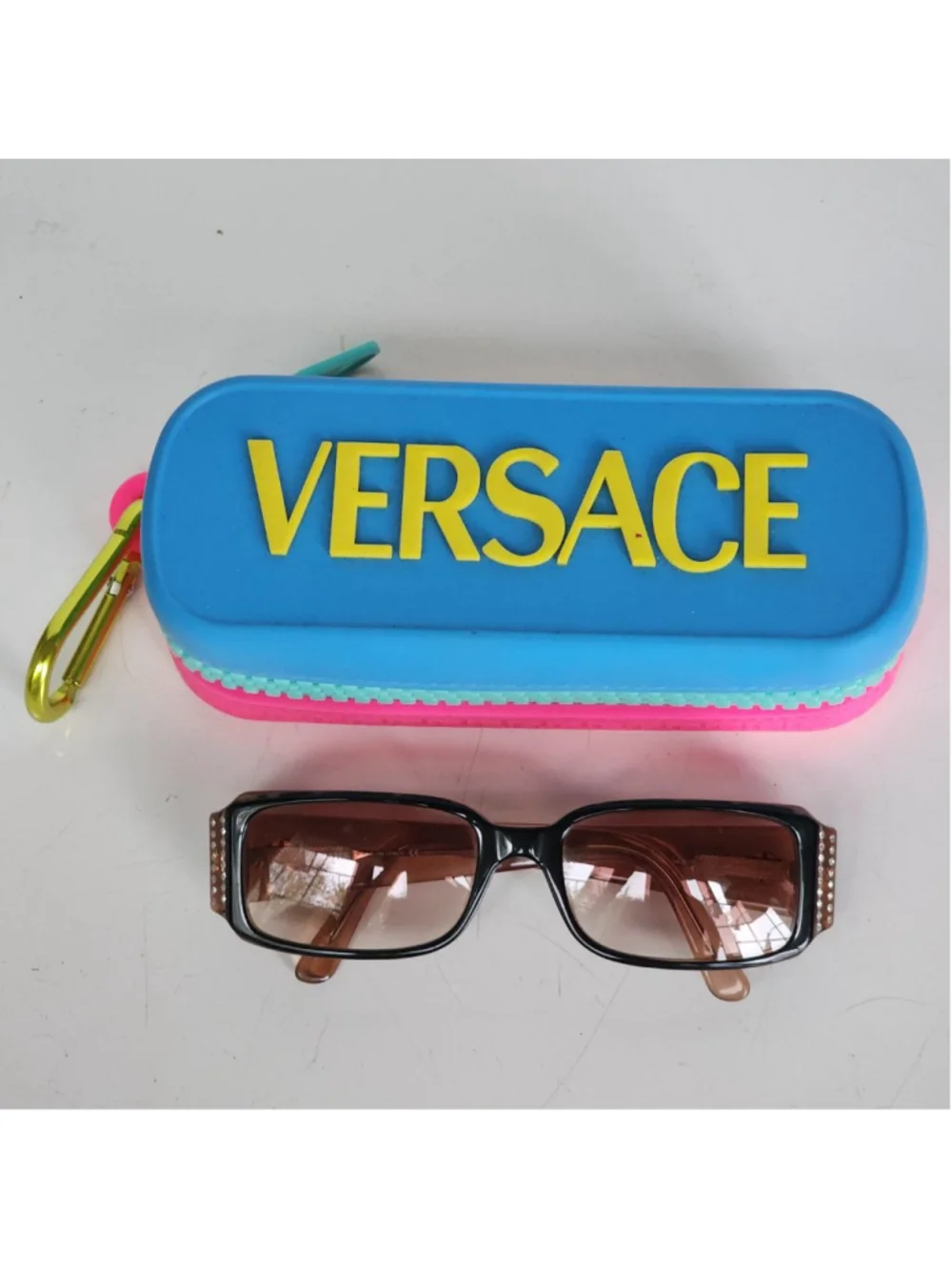 VERSACE Women's Brown Rectangle Tortoiseshell Sunglasses With‎ Crystals